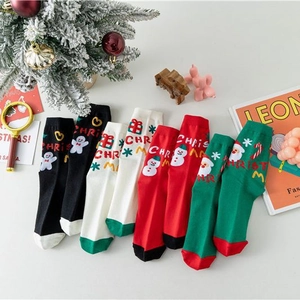 Lot de chaussettes de Noël en coton avec motifs pain d'épice et père Noël