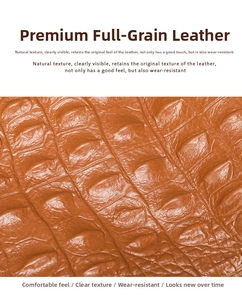 Detail of premium brown genuine leather waist bag featuring textured crocodile embossing