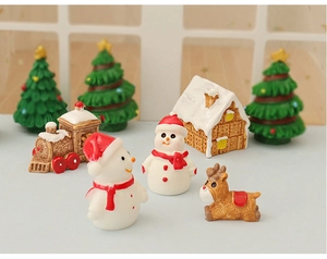 Miniature resin Christmas set with snowman, reindeer, gingerbread house and trees