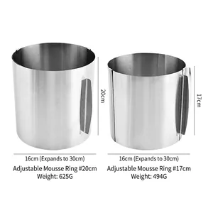 Adjustable stainless steel mousse ring set for baking cakes ranging from 16 to 30cm