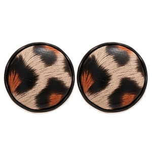 Vintage leopard print round geometric earrings with silver pins for women in autumn