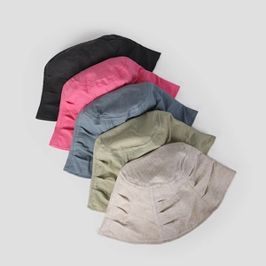 Linen bucket hats for women in five colors showing breathable fabric and pleated design