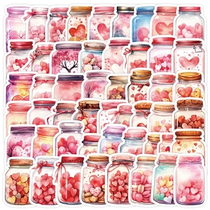 Detail of waterproof Valentine's Day heart jar stickers for laptops and water bottles