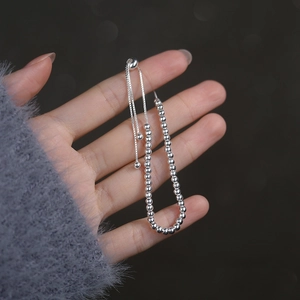 Minimalist S925 sterling silver beaded bracelet with adjustable drawstring closure for women