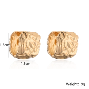 Square gold-plated hoop earrings with hammered texture and 1.3cm diameter for women