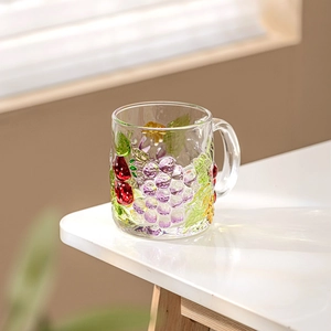 Hand Painted Grape Glass Mug Embossed Fruit Relief Crystal Coffee Cup With Handle Ins Style Vintage Decorative Drinkware