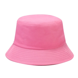 Detail view of pink cotton bucket hat with precision multi-row stitching on the brim