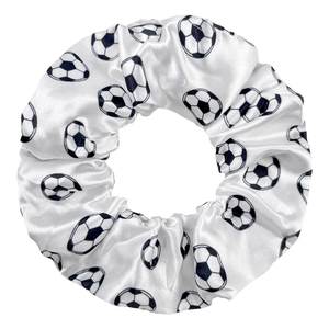 Chouchou élastique en satin blanc avec motif classique de ballon de football noir et blanc