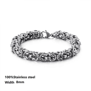 8mm width 100% stainless steel Byzantine chain bracelet with lobster clasp for men and women