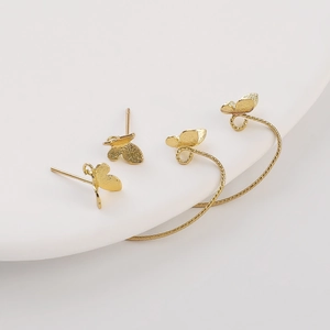 Butterfly Shape Earring Studs And Hooks 14K Gold Plated Copper With Silver Earring Post For DIY Jewelry Making