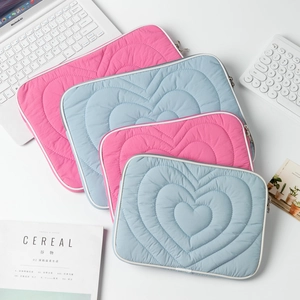 Heart Quilted Laptop Sleeve Polyester Padded Protective Tablet Case Sweet Portable Shockproof Carrying Bag