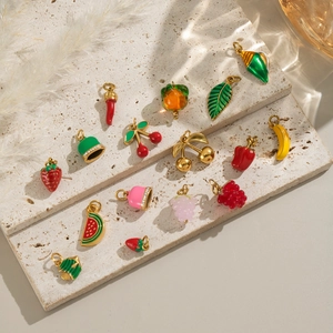 Colorful 18K gold plated stainless steel fruit and vegetable enamel charms assortment