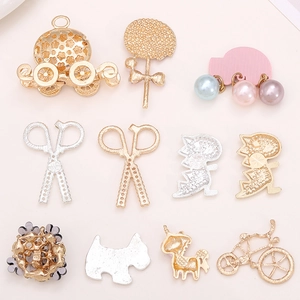 Zinc alloy pumpkin car and dinosaur charms with rhinestones and pearls for DIY decoration