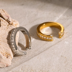 Minimalist gold and silver stainless steel rings with sparkling cubic zirconia inlay