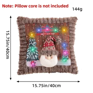 Luminous Christmas Santa plush pillow cover 40x40cm with LED lights and faux fur trim