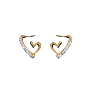 Boucles d'oreilles cœur dorées minimalistes avec incrustations de zircons
