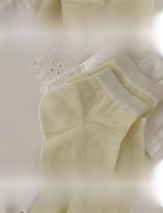 Detail of silk knit ankle socks showing elastic cuffs and 3D heel construction