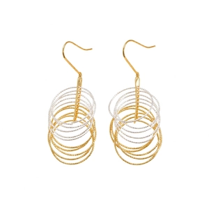 Multi-layer geometric circular tiered hook earrings in mixed gold and silver metal
