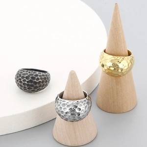 Retro hammered sphere titanium steel rings for men in gold, silver, and vintage black