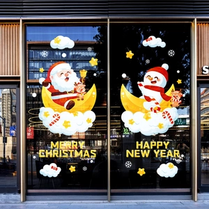 Christmas Window Stickers Static Cling PVC Removable Cartoon Santa Claus Reindeer Snowman Holiday Home Glass Decoration