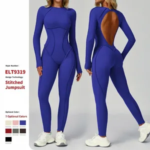 Women Long Sleeve Backless Yoga Jumpsuit Professional Brushed Activewear Bodysuit Slim Fit One Piece Fitness Gym Unitard