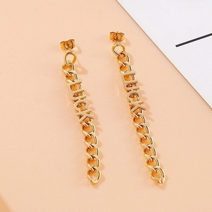 Boucles D'oreilles Longues À Pampilles En Acier Inoxydable Lettre Luck Chaîne Cubaine Bijoux Pour Femmes