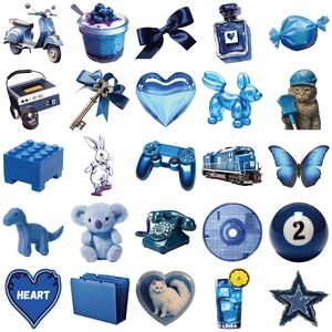 Set of 50 blue aesthetic DIY waterproof stickers for phone cases and laptops