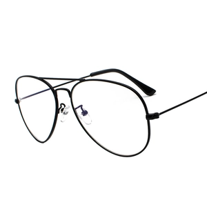 Classic black metal pilot glasses frame with anti-blue light clear lenses for women