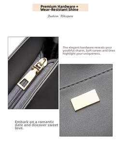 Close-up of premium grey faux leather bag with polished gold zipper and metal hardware