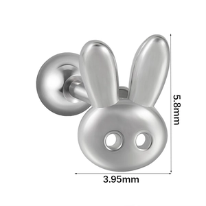 Detailed view of tiny polished stainless steel rabbit ear studs with size dimensions