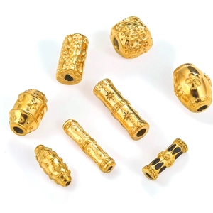 Vintage gold stainless steel bamboo beads with sun carvings for DIY jewelry making