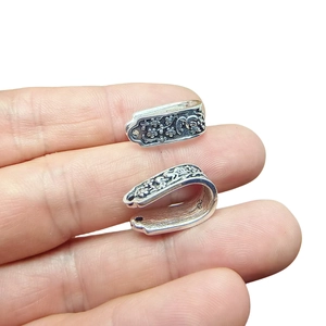 Vintage silver-plated floral engraved snap clasp connectors for DIY bracelets