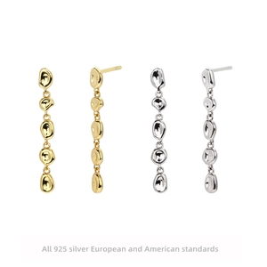 S925 Sterling Silver Asymmetric Tassel Drip Earrings For Women Irregular Geometric Lava Design Gold Silver Plated Elegant Jewelry Gift