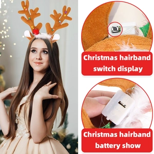 Detail showing the light switch and battery box of the LED reindeer antler headband