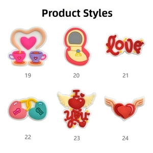 Detail of 6 wedding themed PVC shoe charms including love hearts and rings for DIY clogs