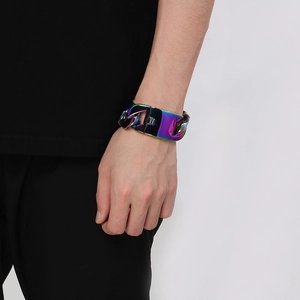 Bracciale cubano arcobaleno 31mm in acciaio inossidabile da uomo sul polso