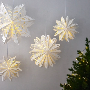 Étoiles de Noël en papier origami blanc avec lumières LED pour décoration de fenêtre
