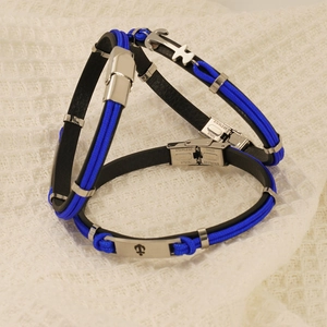 Ensemble de bracelets ancre en cuir avec corde en nylon bleu et fermoir en acier