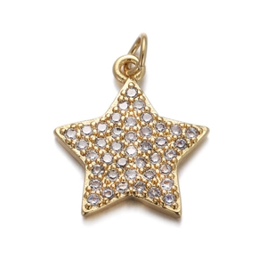 Detailed view of a gold star pendant with micro-pave zircons and glossy finish