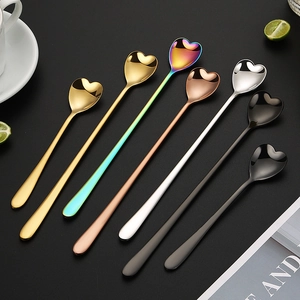 Heart Shaped Spoon 304 Stainless Steel Long Handle Coffee Stirring Dessert Honey Mirror Polished Creative Tableware