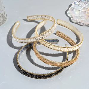 Vintage Rhinestone Headband For Women Thin Non-Slip Crystal Hairband Shiny Sequin Hair Hoop Accessories