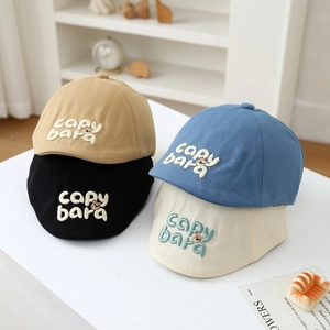 Kids Beret Hat Cotton Embroidery Capybara Letter Print Sun Protection Adjustable Flat Cap For Toddler Boys Girls