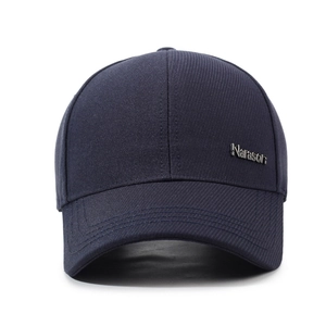 Navy blue structured baseball cap in twill fabric with Narason metal side logo accent