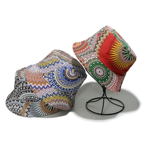 Bohemian style summer bucket hat with colorful geometric ethnic patterns for sun protection