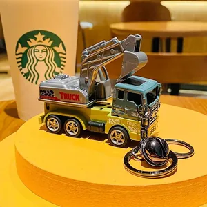 Dinosaur Construction Vehicle Keychain Pull-back Toy Car Model Bag Charm Plastic Alloy With Bell Cartoon Gift