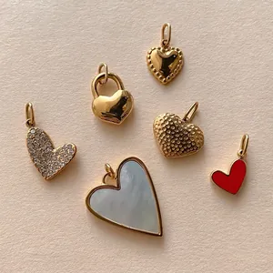Stainless Steel Heart Charms Pendants With Enamel Mother Of Artificial Pearl Rhinestone DIY Jewelry Making Accessories Gold Silver Color