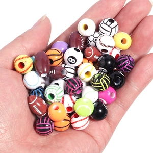 Assorted sports ball acrylic beads for DIY bracelets including basketball and soccer