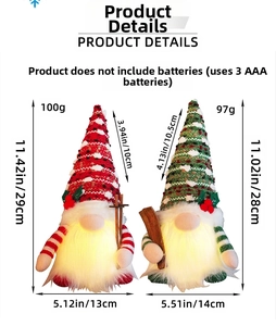Guida dettagliata alle dimensioni e al peso per gnomi di Natale luminosi con cappelli
