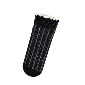 Mesh lace crew socks with white polka dots and ruffle trim for women summer breathable style