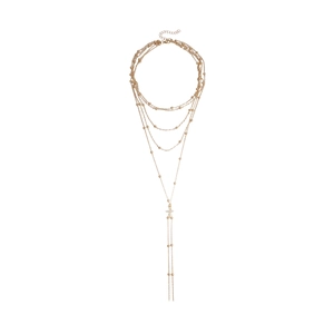 Multi-layer gold chain necklace with zircon cross pendant and elegant tassel details